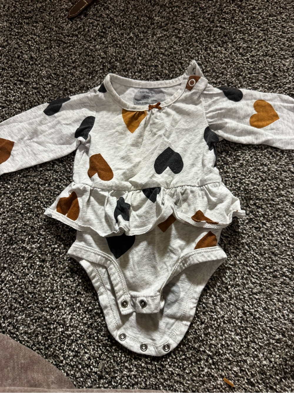 Carter's White Onesie with Black and Brown Heart Print